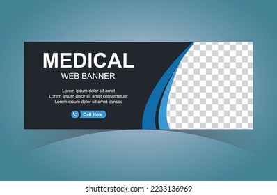 Medical Web Banner Design Template With  Black Background. Social Media Medical Cover Design.