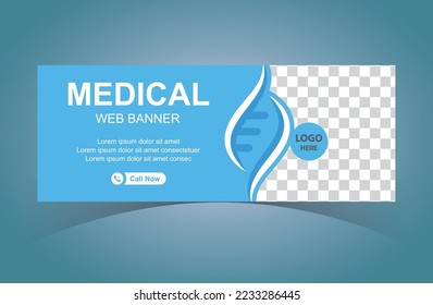 Medical Web Banner Design Template With DNA Sign. Digital Marketing Medical Banner.