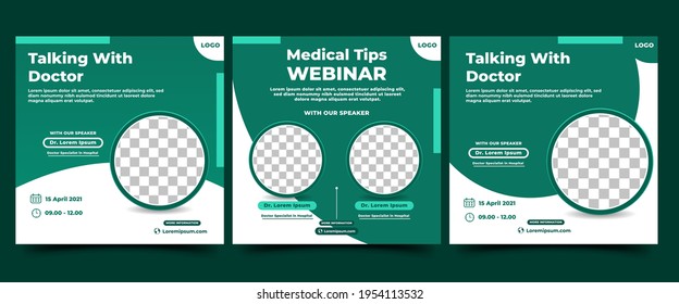 Medical Webinar  Social Media Post Template Design. Modern banner design with green and white color background. Usable for social media, card, signs,  flyers, and websites. Vector design isolated.