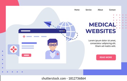 Medical website paper plane fiying globe web doctor campaign for web website home homepage landing page template banner with modern flat style