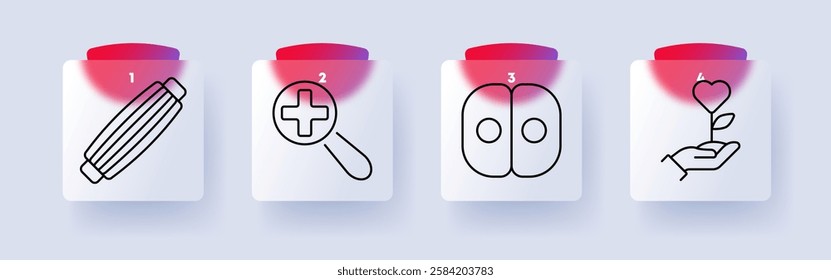 Medical and wellness set icon. Bandage, medical research, DNA structure, eco-health, protection, biology, analysis, sustainability, healthcare