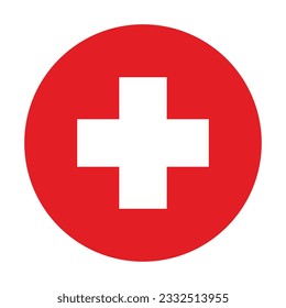 Medical white cross in a red circle Sign or Icon.  Vector Illustration