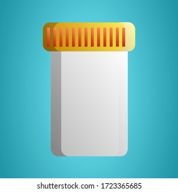 Medical white plastic jar for tablets and pills with medicines for the treatment of diseases on a blue background.