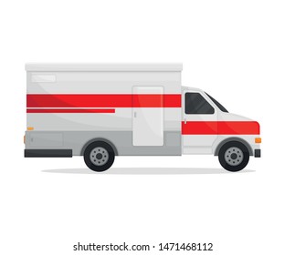 Medical white van with stripes. Vector illustration on white background.