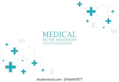 Medical white wallpape.medical cross shape.geometric hexagon.vector background