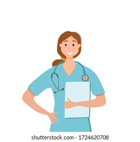 Medical woman  cartoon characters vector illustration. Doctor professional girl for fighting the coronavirus. Stop the covid-19 healthcare concept with hospital worker.