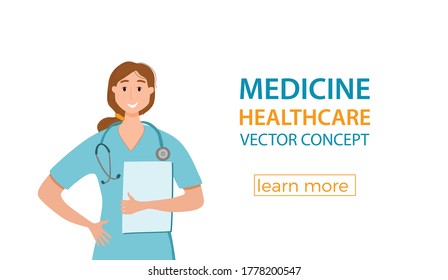 Medical woman in face protection mask cartoon characters vector illustration. Doctor professional girl for fighting the coronavirus. Stop the covid-19 healthcare concept with hospital worker.
