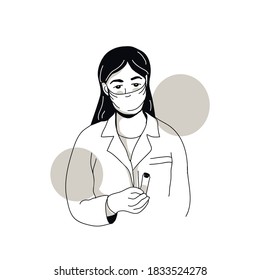 Medical woman in mask protecting face cartoon characters vector illustration. Doctor professional girl for the fight against coronavirus. Healthcare concept related to covid-19 with laboratory worker.