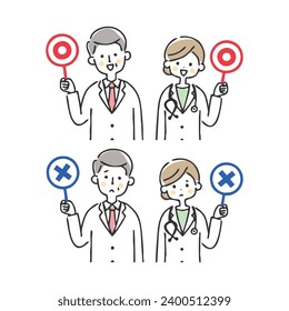 Un trabajador médico con un círculo y una cruz.