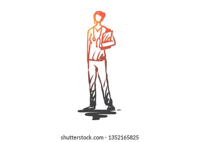 Medical, worker, female, medicine, doctor concept. Hand drawn female medical worker in uniform concept sketch. Isolated vector illustration.