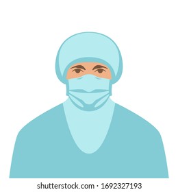 medical worker in protective mask, vector illustration, flat style