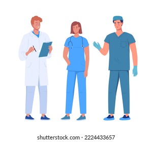 Trabajador médico parado y hablando sobre el trabajo de tratamiento médico
