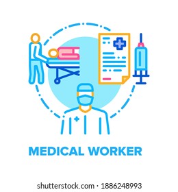 Medical Worker Vector Icon Concept. Hospital Worker Doctor For Healing Sickness Human And Nurse Transportation Patient To Surgery Room Or Ward And Make Healthy Procedure Color Illustration