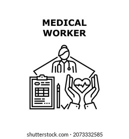 Medical Worker Vector Icon Concept. Doctor And Nurse Professional Medical Worker, Hospital And Clinic Medicine Specialist Profession. Healthcare And Disease Treatment Black Illustration