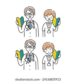 A medical worker who has a beginner's mark.