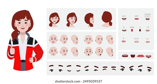 Medical worker woman doctor avatar creation suitable for animation. Generator, constructor of diverse eyes, lips, emotion expressions mouth animation and lip sync. Female character face construction.