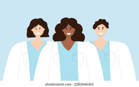 Medical worker. World Nurses Day. Vector illustration. Flat style. Banner with doctors, veterinarians, paramedics.