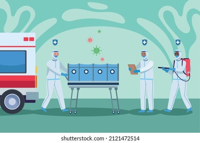 Medical workers with ambulance service