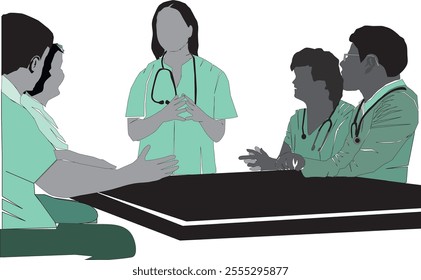 Medical Workers Communicating Together Without Patients. Vector Illustration