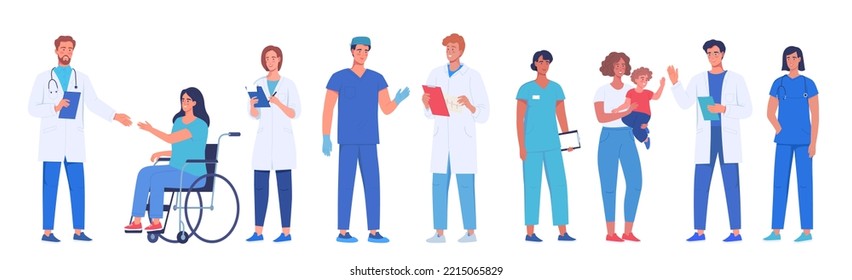 Medical workers, doctors and nurses treat patients. Character design of medical workers	