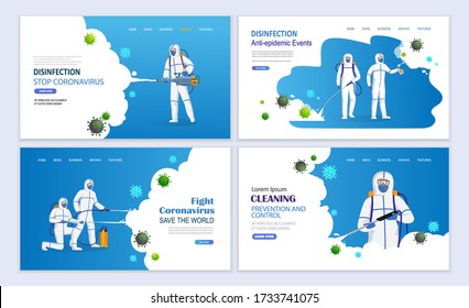 Medical workers in hazmat suits disinfecting, cleaning and prevention coronavirus epidemic. Covid -19 pandemic concept Landing Page.