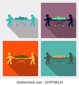 Medical Workers Moving Patient On Stretcher Vector Illustration. Resuscitation of the patient. urgent care