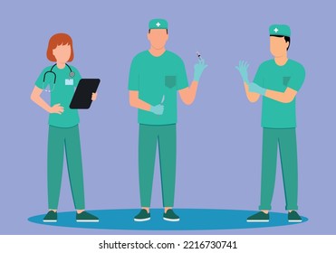 Medical workers stand near the ambulance in Illustration