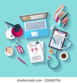 Medical workplace. Flat design.