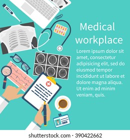 Medical workplace. Flat design vector. 