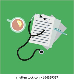 Medical workplace in flat style. Flat design modern vector illustration for health and medical care concept.