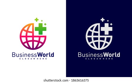 Plantilla vectorial del logotipo del mundo médico, conceptos de diseño del logotipo del mundo creativo