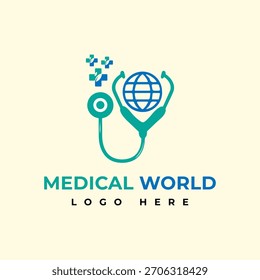 Medical World Vector logo template. This design use cross health and earth symbol. Suitable for doctor or hospital business.