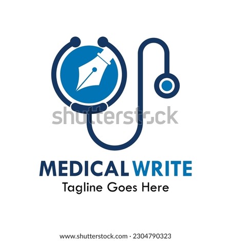Medical write design logo template illustration. There are stethocope with pen
