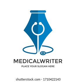 Medical writer vector logo template. This design use pen and stethoscope symbol. Suitable for education or publisher.