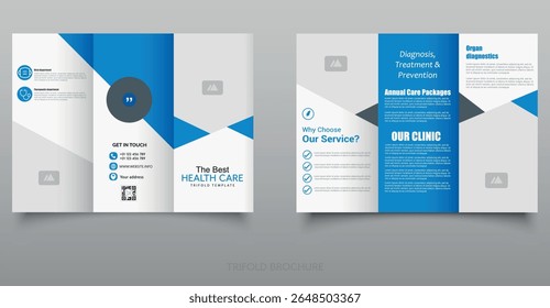 Medical,Healthcare Tri-Fold Brochure Design for Hospitals or Clinics. Vector graphics.