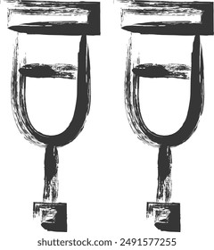 Medical-related brush-drawn single item illustration crutches