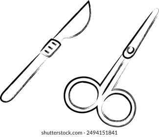 Medical-related calligraphy illustration scalpel scissors