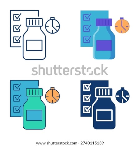 Medicament stability testing icon set. Pharmaceutical drug research. Vector illustration