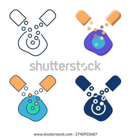 Medicament target delivery from capsule to cell. Medicine icon set. Vector illustration