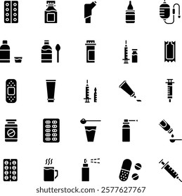 Medicaments Glyph Vector Icons Pack