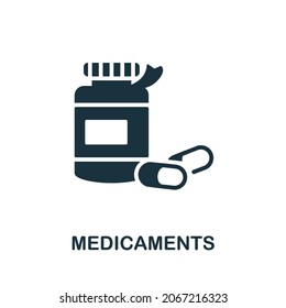 Medicaments icon. Monochrome sign from psychotherapy collection. Creative Medicaments icon illustration for web design, infographics and more