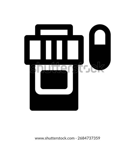 Medicaments. Outlined stroke vector icon with black-filled details.