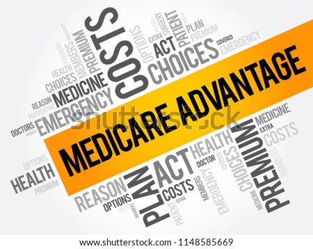 Medicare Advantage word cloud collage, health concept background