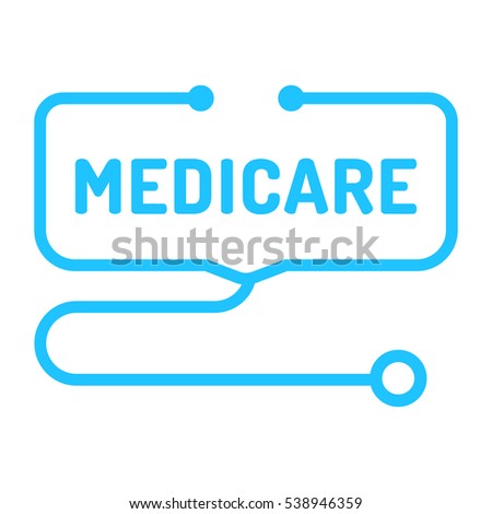 Medicare. Badge with stethoscope icon. Flat vector illustration on white background.