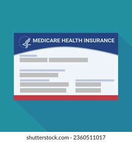 Medicare card on a blue background with shadow in flat design style