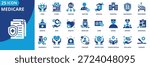 medicare icon set collection in solid glyph dual color style. pack contain health, care, doctor, nurse, hospital, medical, clinic, patient, treatment, card icon