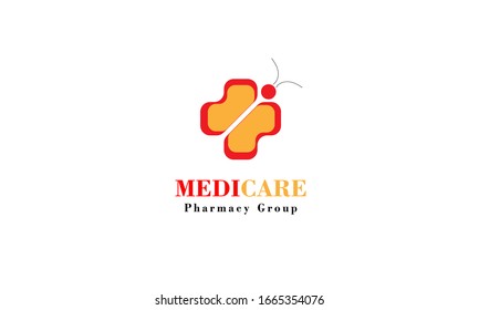 Medicare pharmacy logo design template. pharmacy logo. the medicare logo forms a butterfly