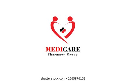 Medicare Pharmacy Logo Design Template. Love Pharmacy Logo