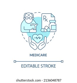 Medicare turquoise concept icon. Healthcare service. Federal social insurance abstract idea thin line illustration. Isolated outline drawing. Editable stroke. Arial, Myriad Pro-Bold fonts used