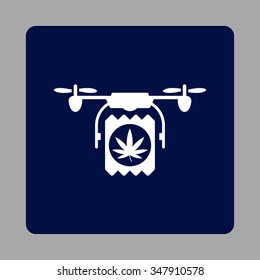 Medication Air Drone Delivery vector icon. Style is flat rounded square button, white and dark blue colors, silver background.